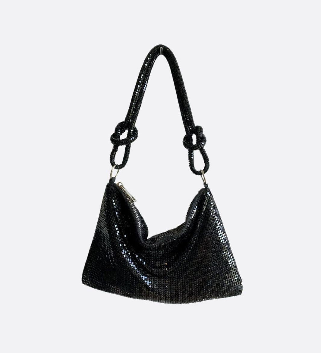 Bolso de fiesta dorado pequeño con asa nudo – estilo moderno y brillante