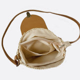 Bolso Redondo de Paja con Solapa Étnica