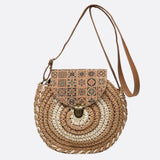 Bolso Redondo de Paja con Solapa Étnica