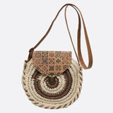 Bolso Redondo de Paja con Solapa Étnica