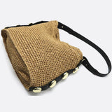 Bolso de Hombro de Paja con Correa de Cuero – Estilo Urbano Natural