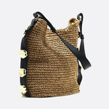 Bolso de Hombro de Paja con Correa de Cuero – Estilo Urbano Natural