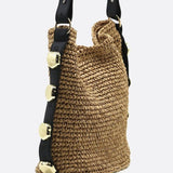 Bolso de Hombro de Paja con Correa de Cuero – Estilo Urbano Natural