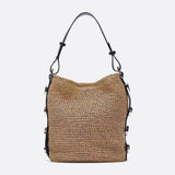 Bolso de Hombro de Paja con Correa de Cuero – Estilo Urbano Natural