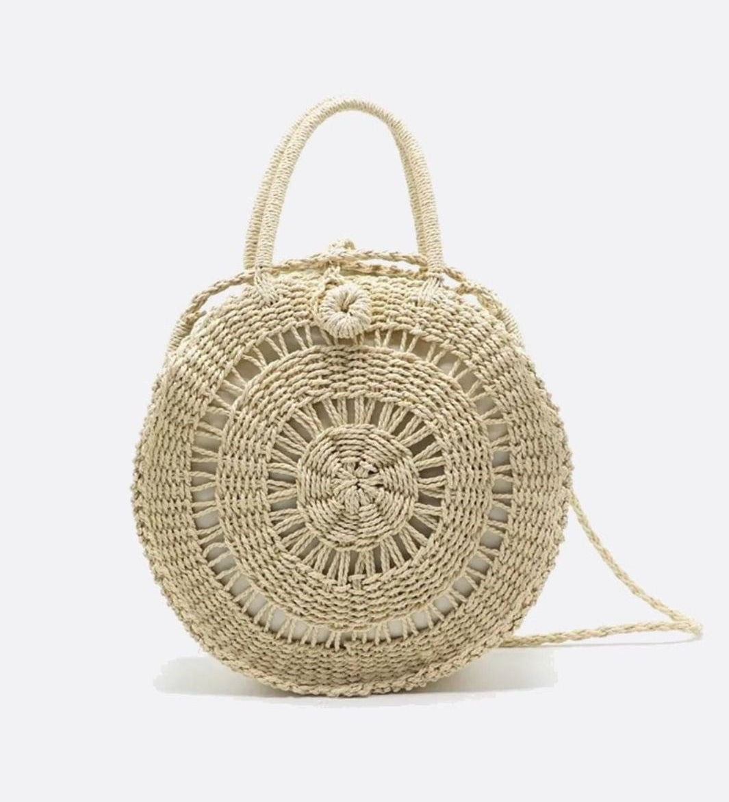 Bolso Redondo de Cuerda Tejida con Doble Asa – Estilo Artesanal Natural