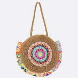 Bolso Redondo de Paja con Detalle de Crochet Multicolor – Estilo Boho Festival
