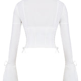 Blusa Entallada con Cordones y Mangas Acampanadas