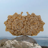 Clutch de Cristales con Diseño de Rosas Doradas – Bolso de Mano para Novias y Eventos de Gala