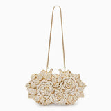 Clutch de Cristales con Diseño de Rosas Doradas – Bolso de Mano para Novias y Eventos de Gala