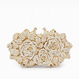 Clutch de Cristales con Diseño de Rosas Doradas – Bolso de Mano para Novias y Eventos de Gala