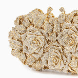 Clutch de Cristales con Diseño de Rosas Doradas – Bolso de Mano para Novias y Eventos de Gala