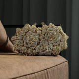Clutch de Cristales con Diseño de Rosas Doradas – Bolso de Mano para Novias y Eventos de Gala