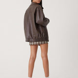 Chaqueta bomber oversize efecto piel en marrón oscuro